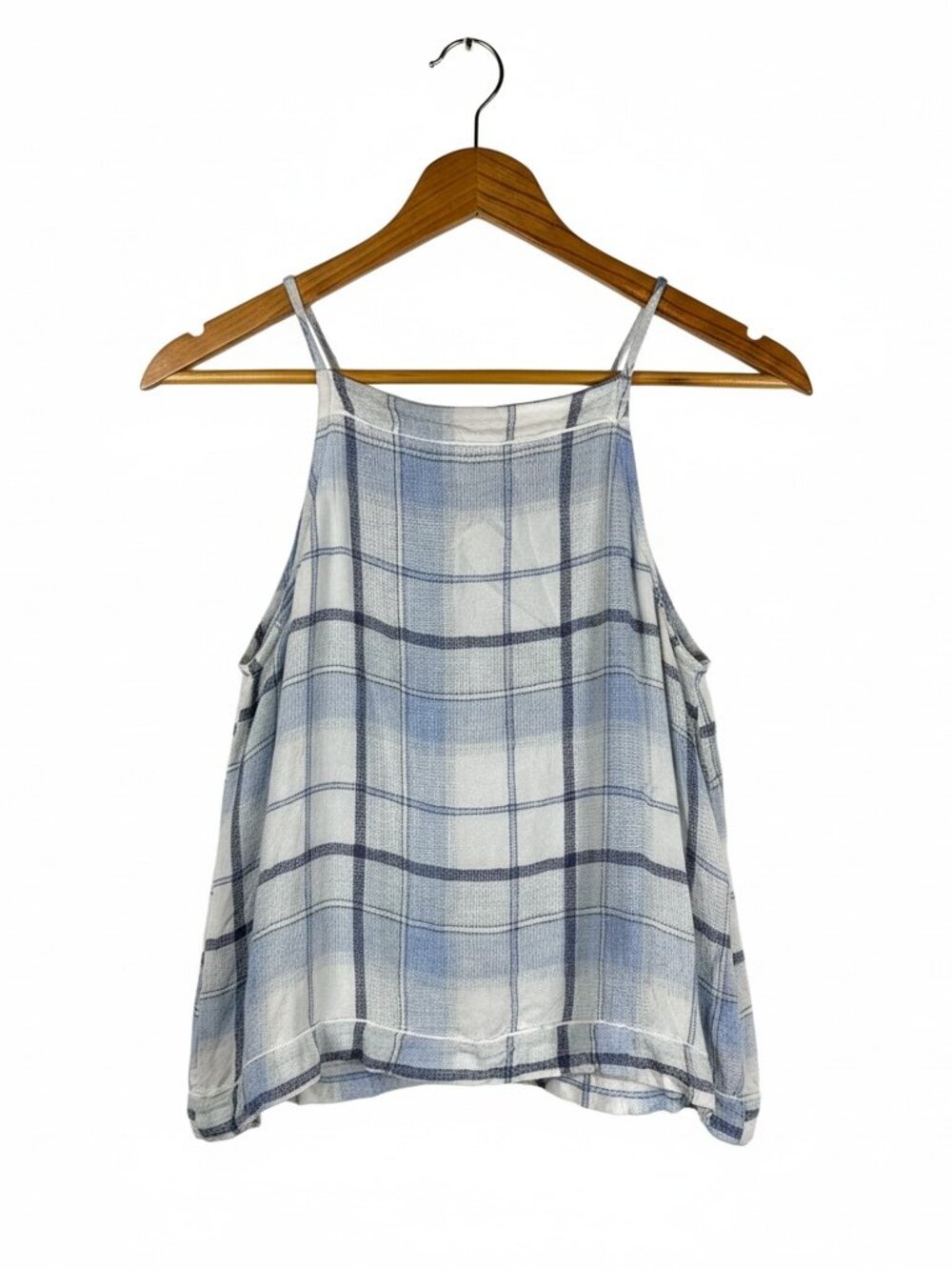 Anthropologie Cloth & Stone Blue White Plaid Button Back Tank Medium